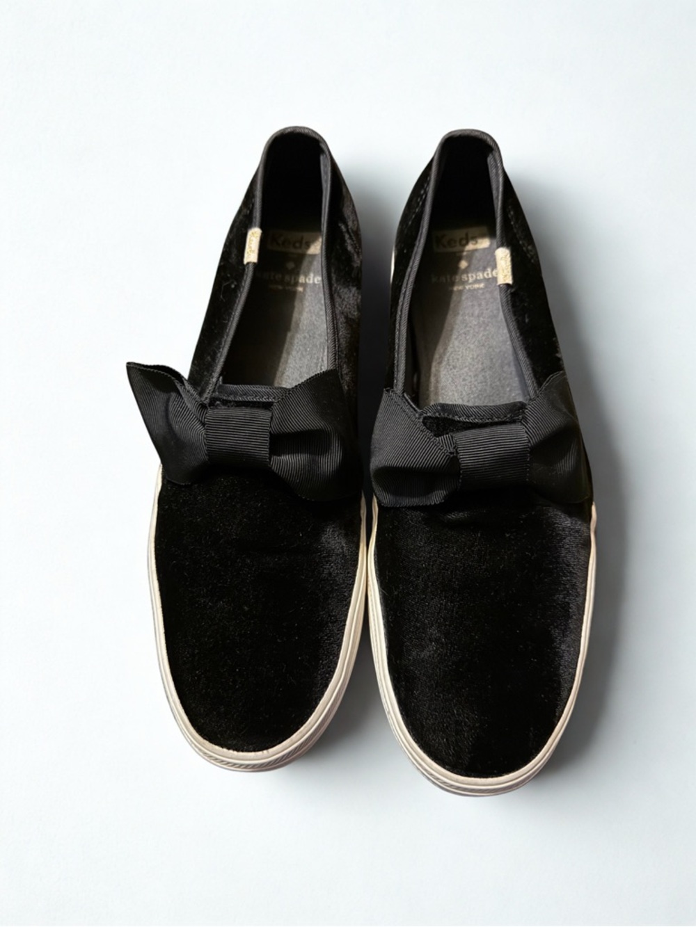 Keds Kate Spade Black Velvet Bow Slip-On
